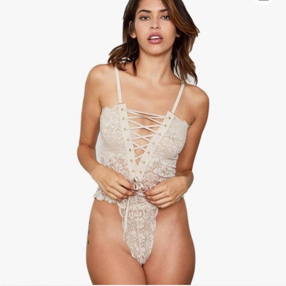 Hot as Hell (HAH) Ballet-core Lace-Up Reversible Cream Lace Bodysuit. Size Small - Picture 2 of 9